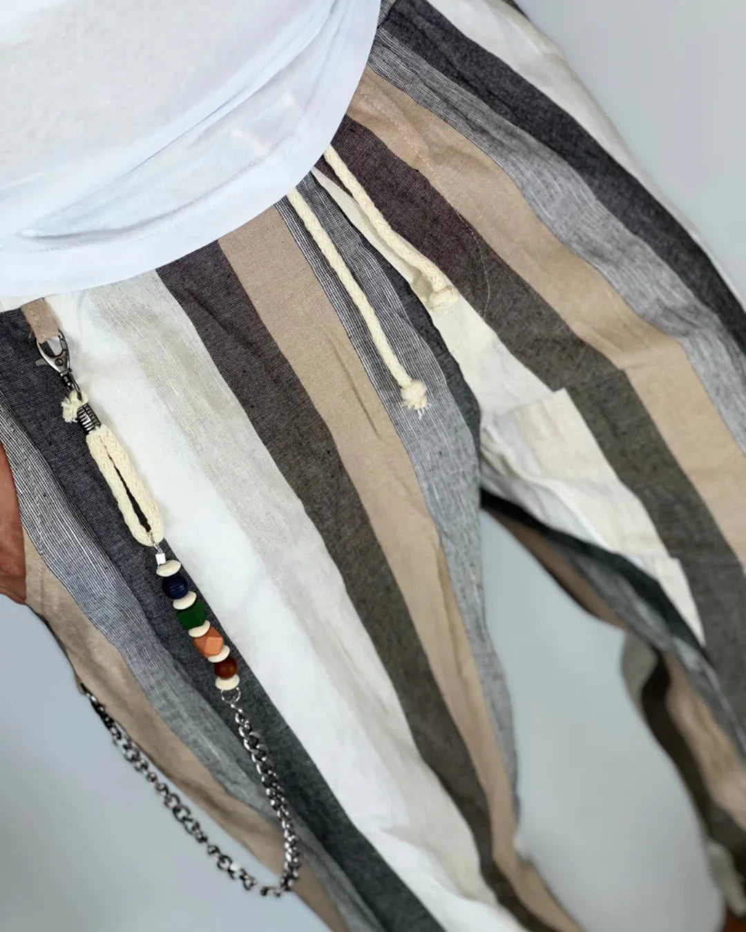 PANTALONES DE RAYAS EFECTO LINO PARA HOMBRE