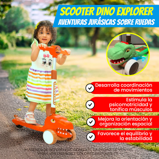🦖 SCOOTER DINOSAURIO CON LUCES Y SONIDO – ¡AVENTURAS JURÁSICAS SOBRE RUEDAS! 🛴