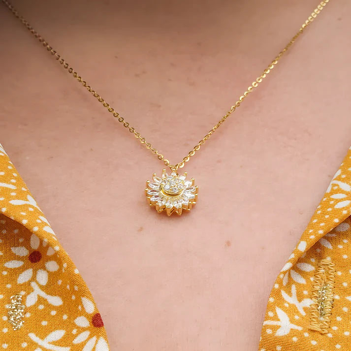 COLLAR GIRASOL GIRATORIO BAÑADO EN ORO