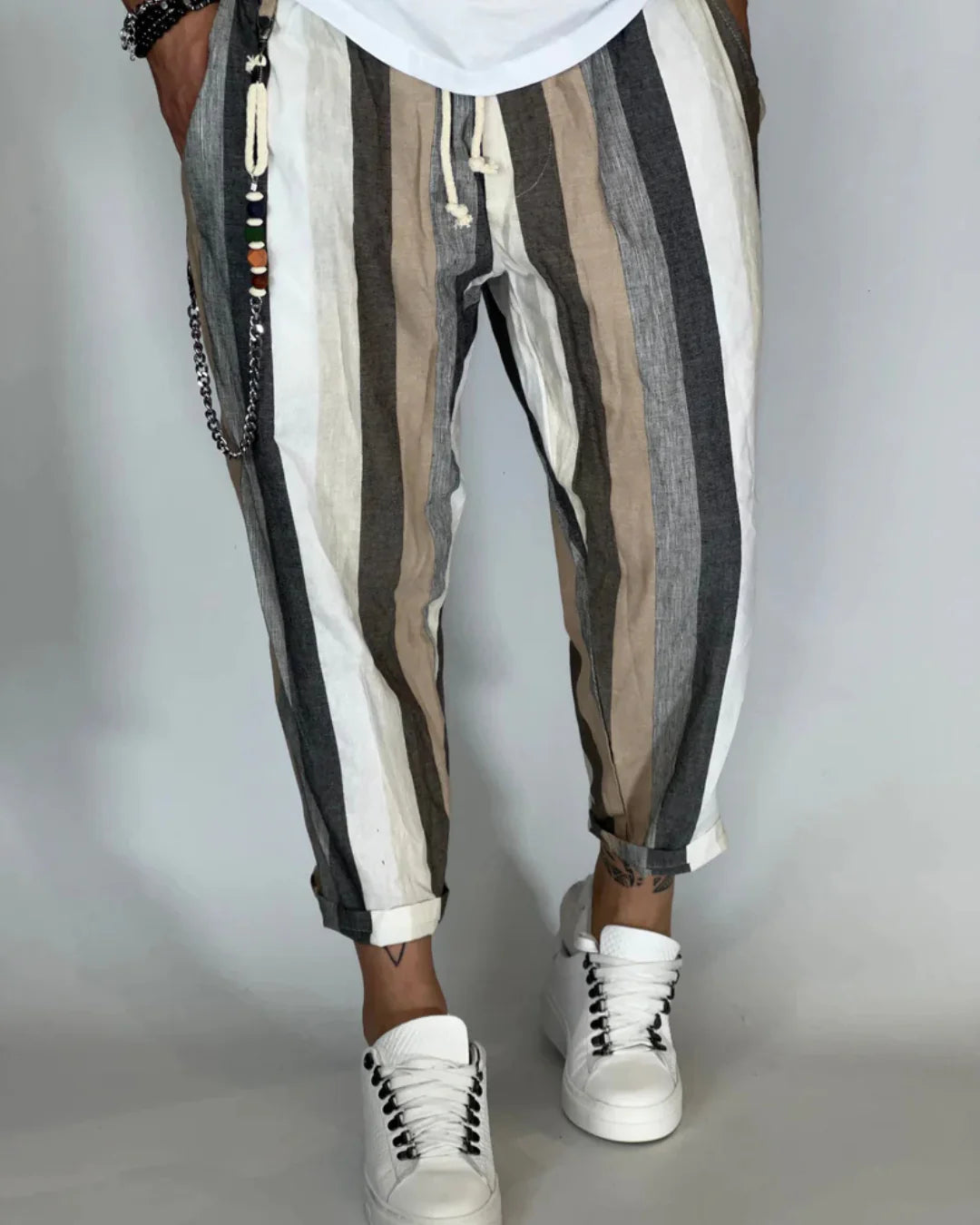 PANTALONES DE RAYAS EFECTO LINO PARA HOMBRE