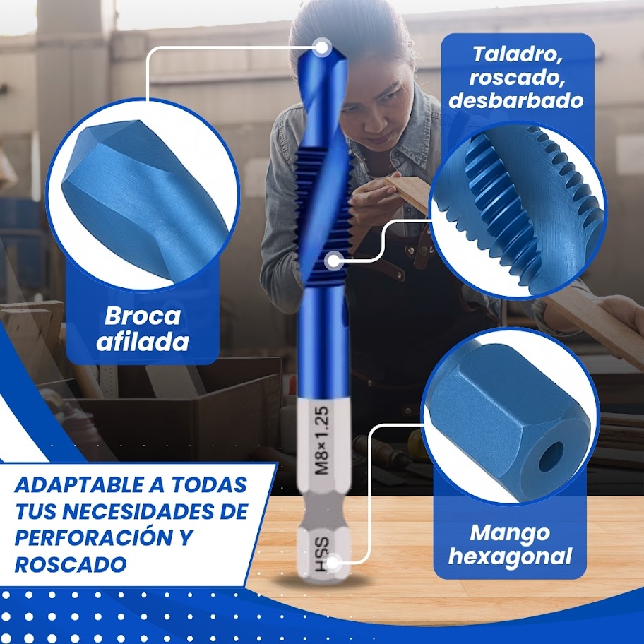 KIT DE BROCAS ROSCADORAS 6 EN 1 TITANPRO