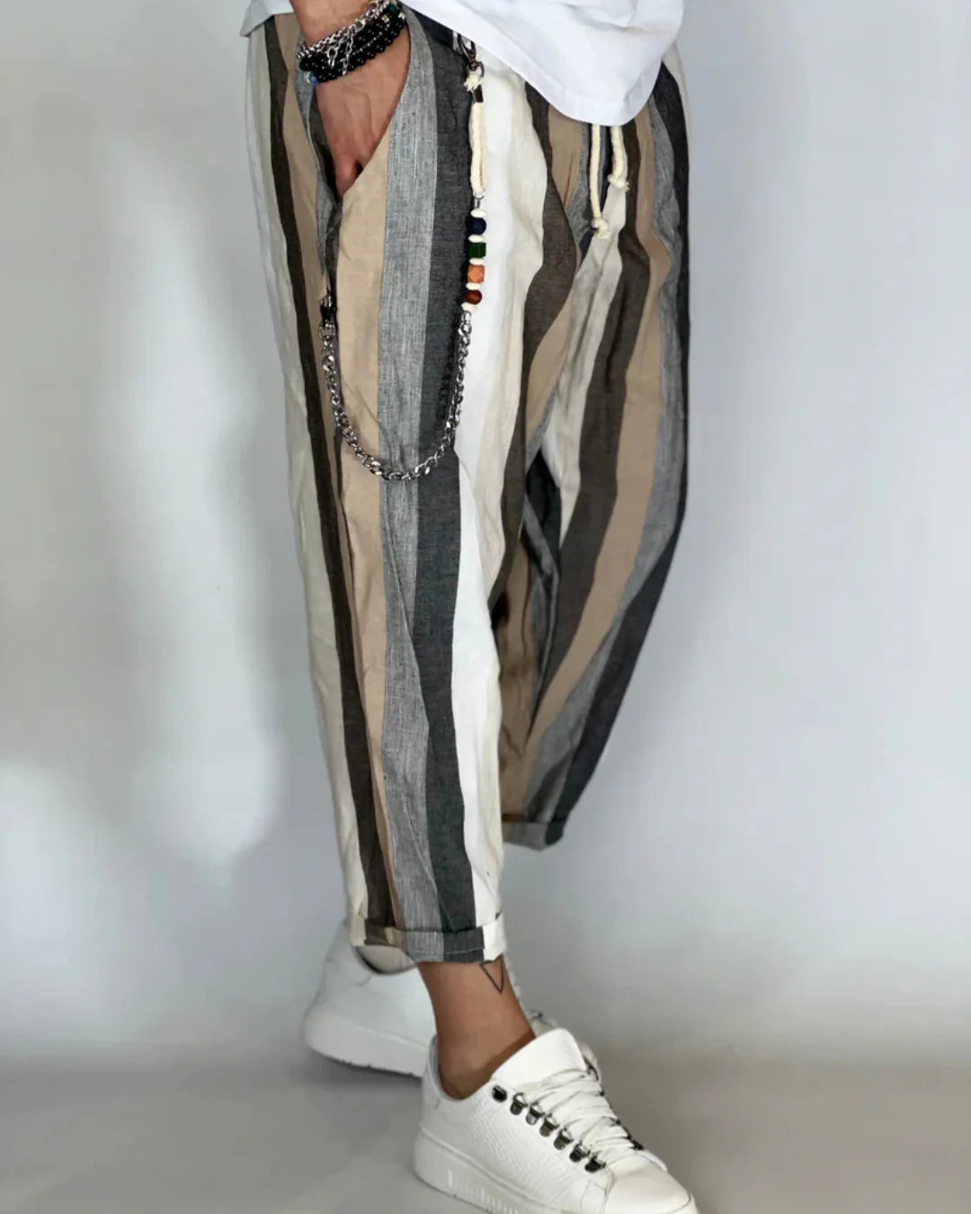 PANTALONES DE RAYAS EFECTO LINO PARA HOMBRE