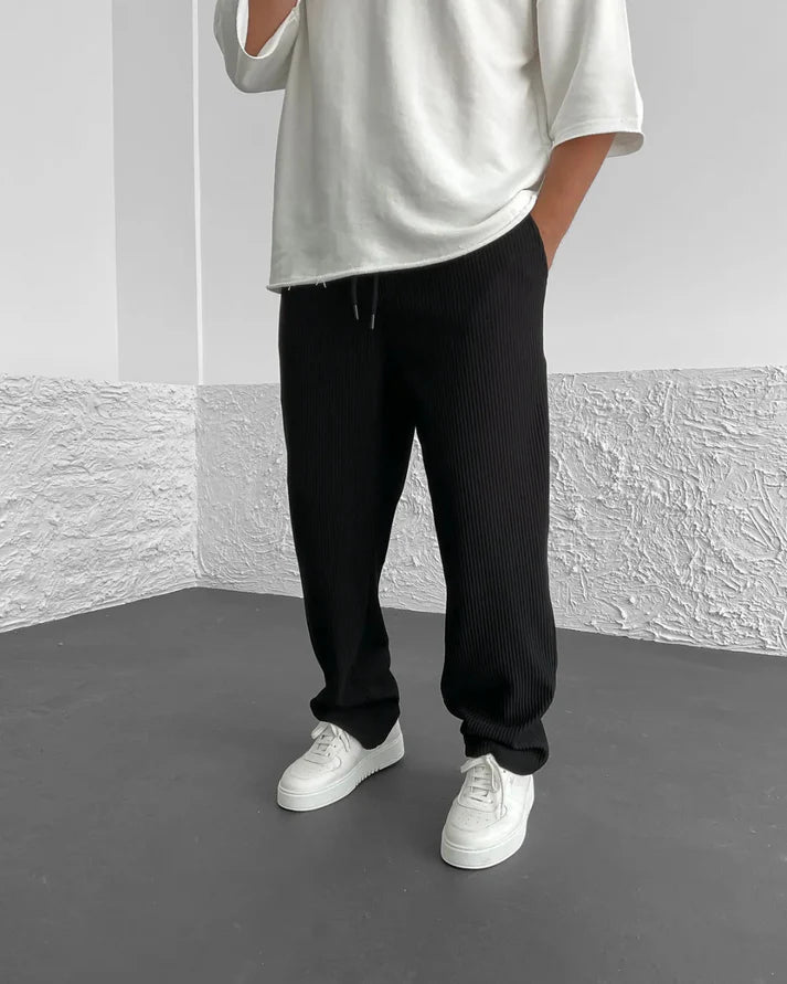 PANTALONES CASUALES PARA HOMBRE CON TEJIDO ACANALADO Y CINTURA AJUSTABLE – ESTILO Y COMODIDAD EN CADA PASO