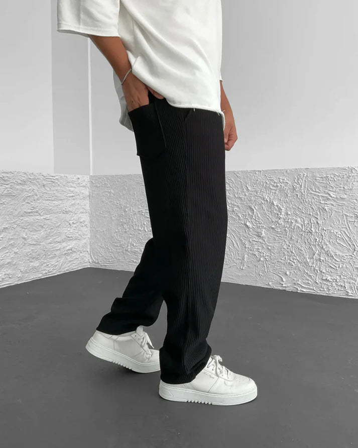 PANTALONES CASUALES PARA HOMBRE CON TEJIDO ACANALADO Y CINTURA AJUSTABLE – ESTILO Y COMODIDAD EN CADA PASO