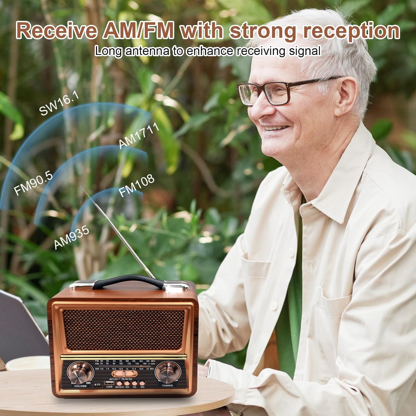 RADIO VINTAGE RECARGABLE CON BLUETOOTH Y POWER BANK