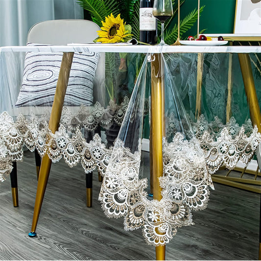 MANTEL PROTECTOR TRANSPARENTE CON ENCAJE