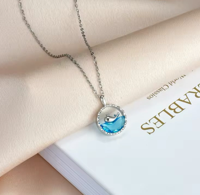 🌊 COLLAR OLA Y BALLENA MINIMALISTA MAR AZUL 🐋