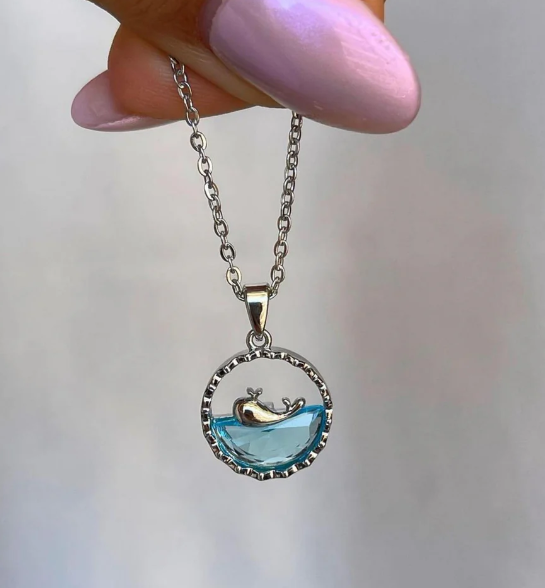 🌊 COLLAR OLA Y BALLENA MINIMALISTA MAR AZUL 🐋