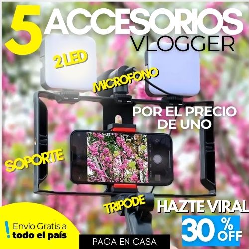 5 ACCESORIOS PARA GRABAR VIDEOS DOBLE LUZ, SOPORTE, TRÍPODE Y MICRÓFONO